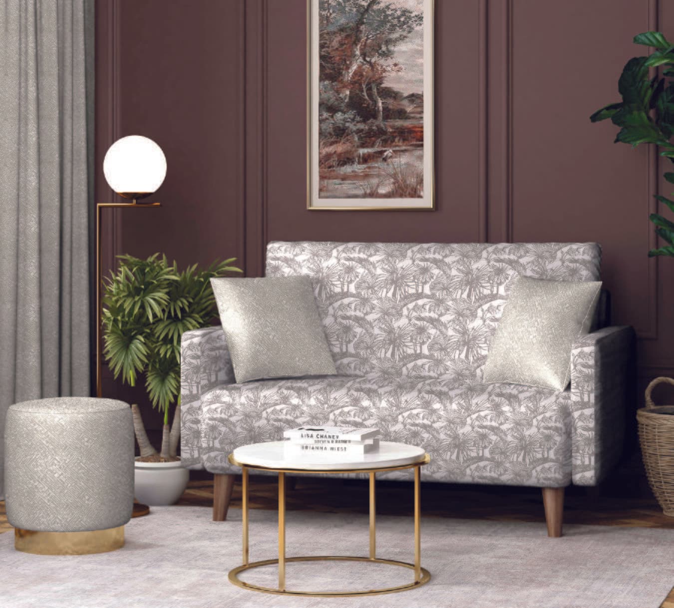 Pasham lounge sofa against plum wall
