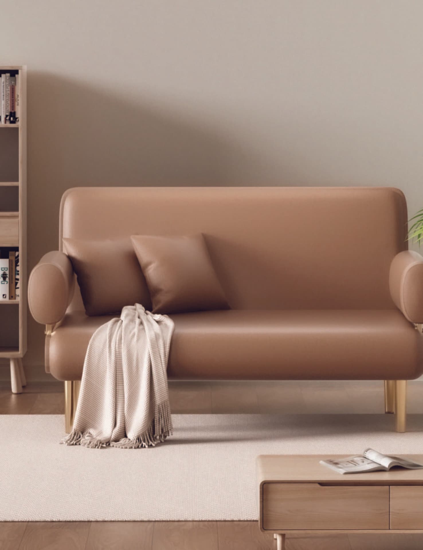 Sarang tan leatherette sofa