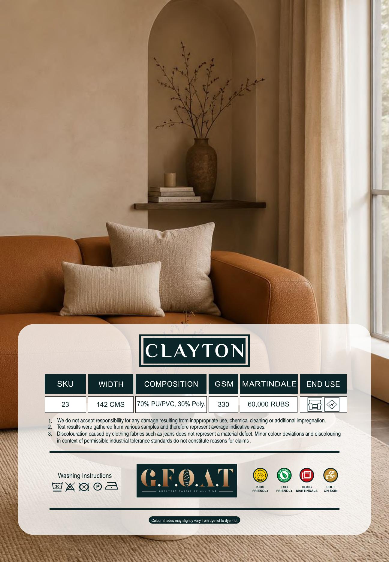 Clayton catalogue specification page