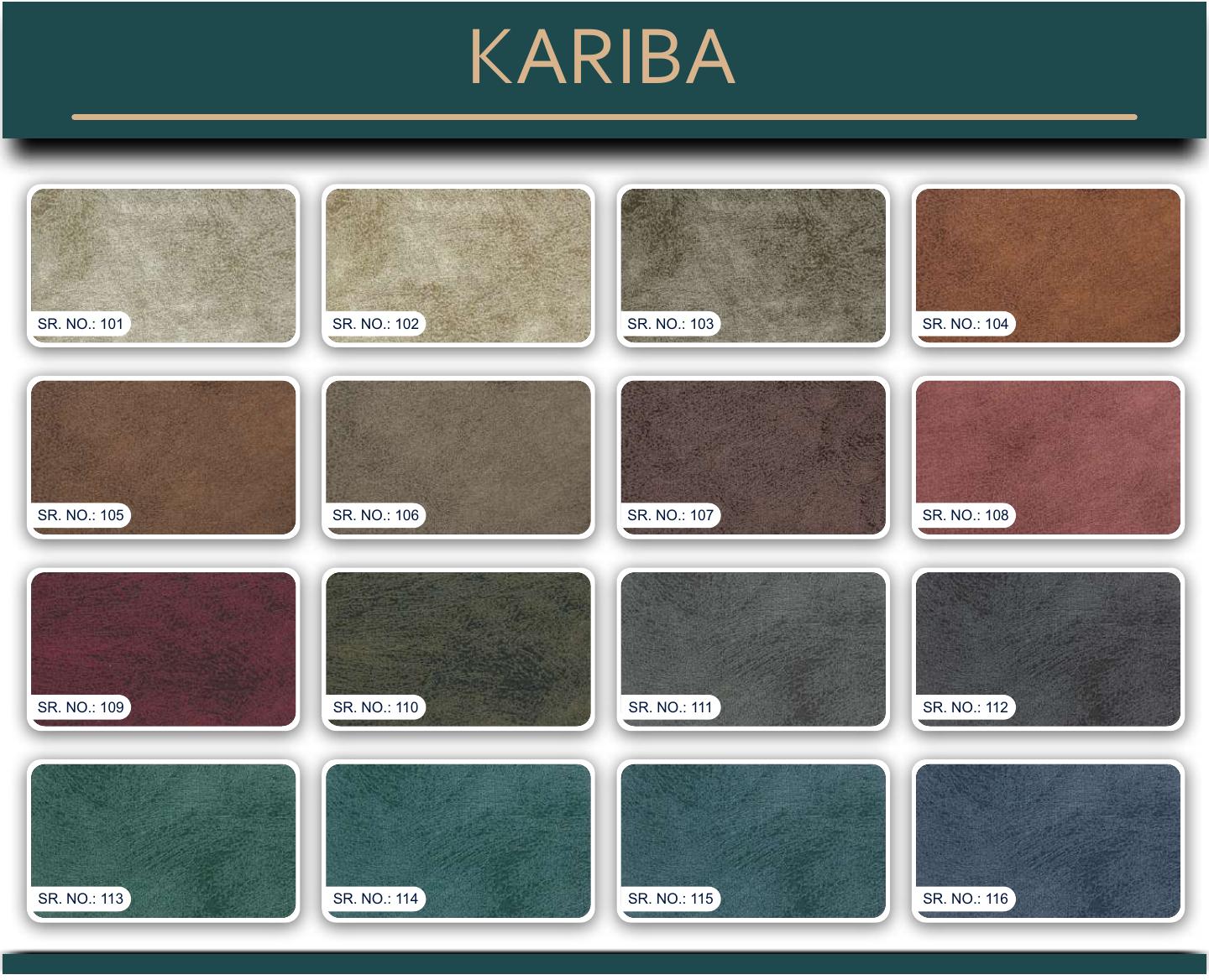 Kariba 101 to 116 catalogue matrix