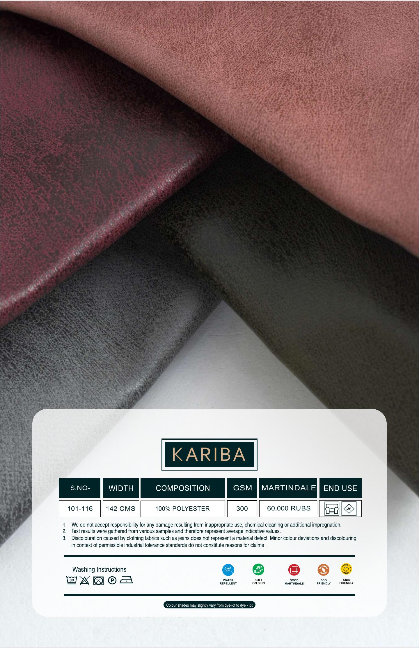 Kariba catalogue specification page